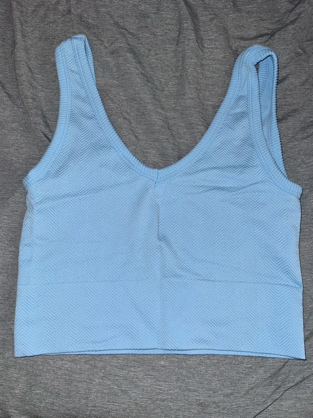 Sky Blue Ribbed Scoop Tank Top - Picture 2 of 3
